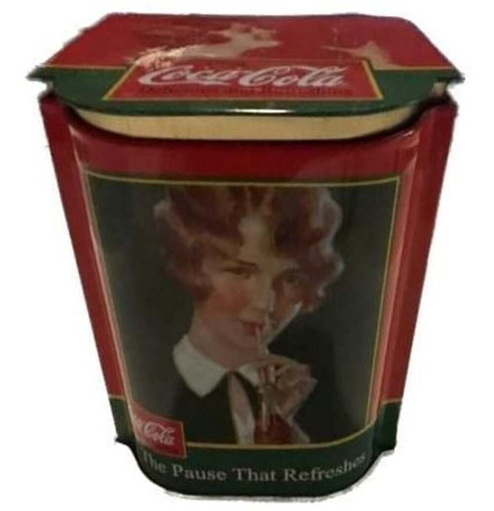 Vintage Coca Cola Coke Tin Canister Victorian Lady Hinged Lid Storage Box